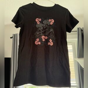 Free State Black Tee with Skeleton and Floral Accents